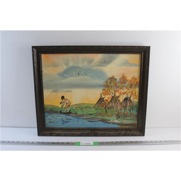Vintage Framed Indigenous Art Painting by Billy Brass - 23'' x 19''