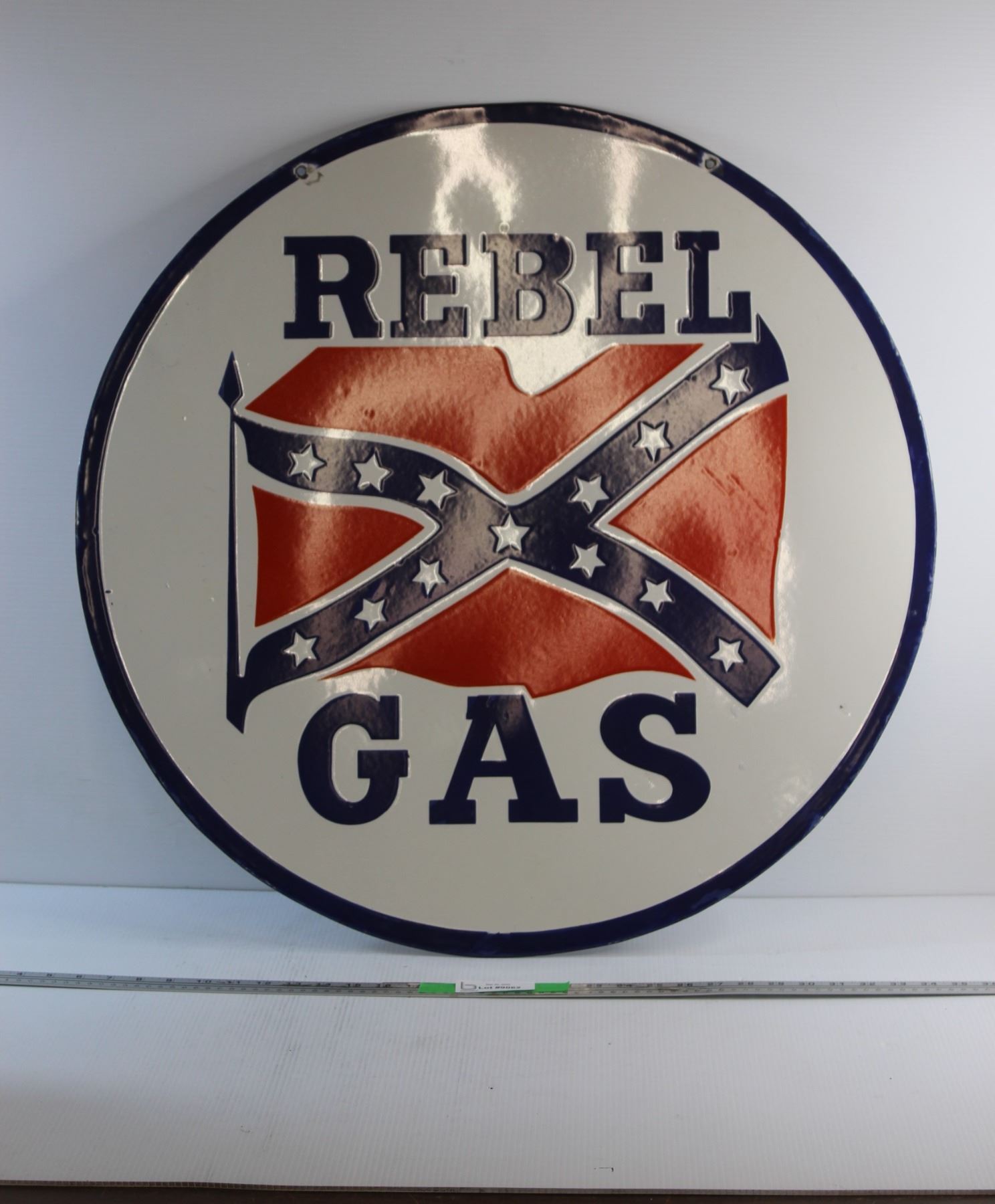 Rebel Sign In # 30'' Rebel Gas Double Sided Enamel Sign - Bodnarus Auctioneering