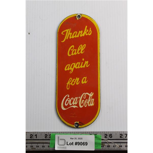 Enamel Coca Cola Palm Press Sign 8'' x 3''