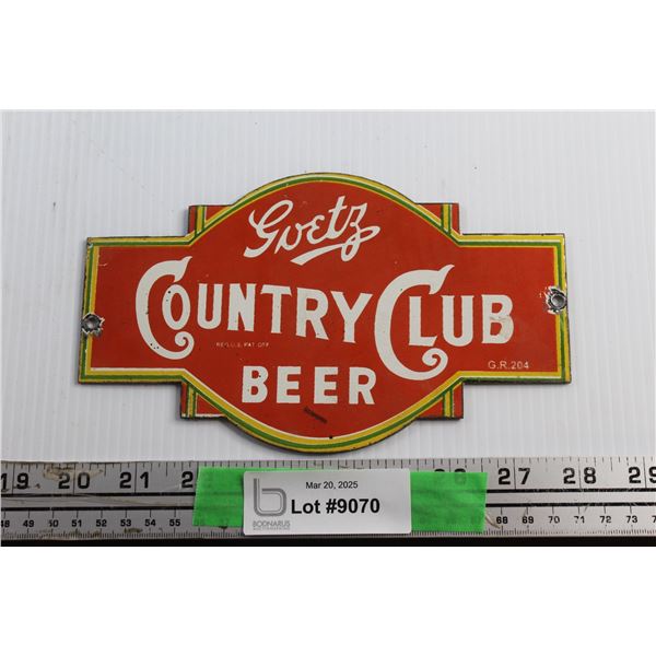 Country Club Beer Enamel Sign 8'' x 5''