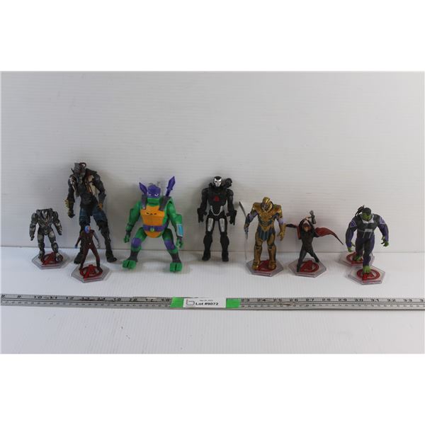 Assorted Superhero & Villain Action Figures - Marvel & TMNT, Iron Man, Thanos, Avengers