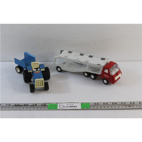 Tonka Tractor with Trailer and Hauling Tonka Truck with Car Trailer Toys