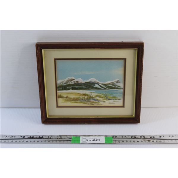 Framed Mountain Range View Art Painting 11'' x 9''