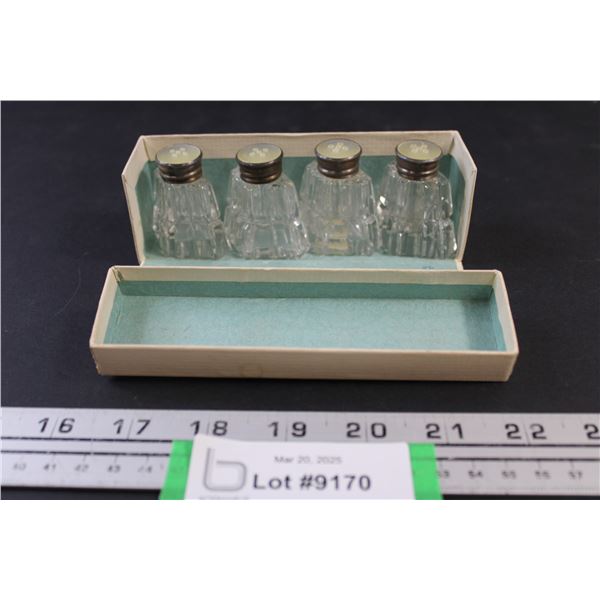 Small set of 4 Sterling Silver topped Salt and Pepper Shakers in box