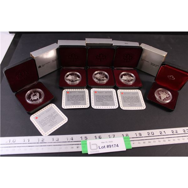 (3) 1987 John Davis Exploration Silver Dollars,(1) 1982 Regina Silver Dollar (1) 1988 St Maurice Iro
