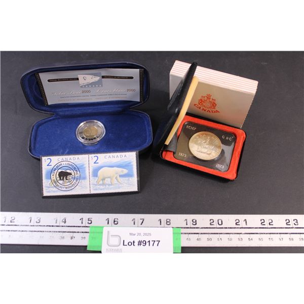 2000 RCM Toonie and Stamp Set and 1873-1973 RCMP Silver Dollar