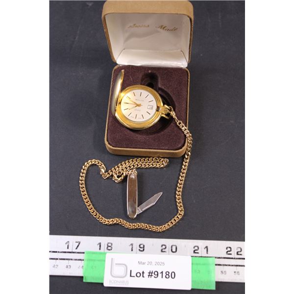 Swiss Made Balco Pocket watch with Chain and Small Knife