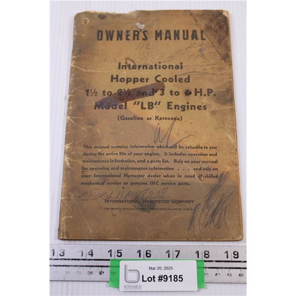 IH Hopper Cooled 1 1/2 to 3 HSPR Model "LB" Engines Owners Manual