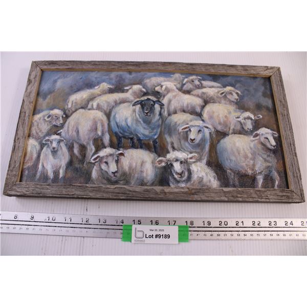 Hand Painted Sheep Wall Art by M. Hrynkiw 2018 (17x9x1")