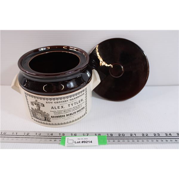 Hand Crafted Ceramic Pot "Alex Tytler" Guinness Dublin porter (8x5")