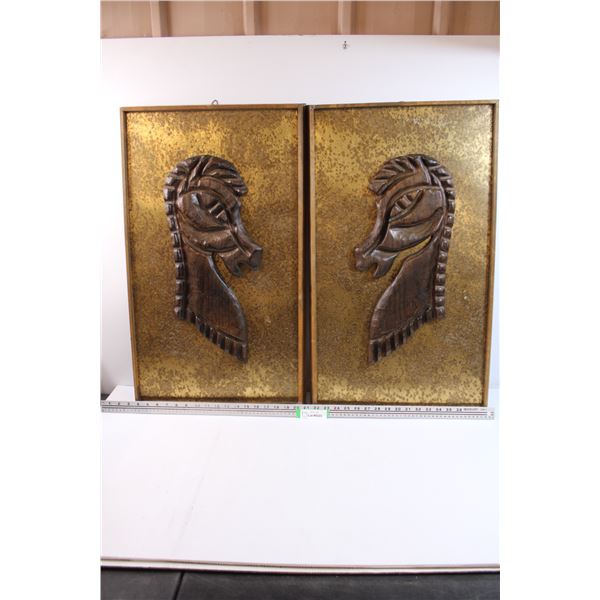 (2) Decorative (30x18") Carved Wooden Horse Heads