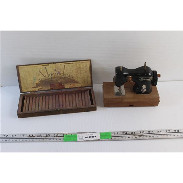 Vintage Holly Hobbie Manual Sewing Machine and Vintage Schmincke Pastel Box