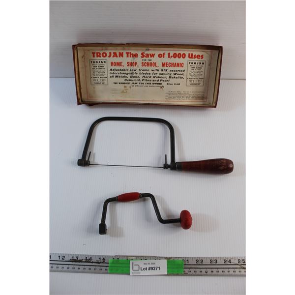 Vintage Trojan Saw and Small Carpenter's Brace
