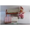 Image 1 : Vintage Doll Bed, Mattress, Bedsheet, Blanket and Doll