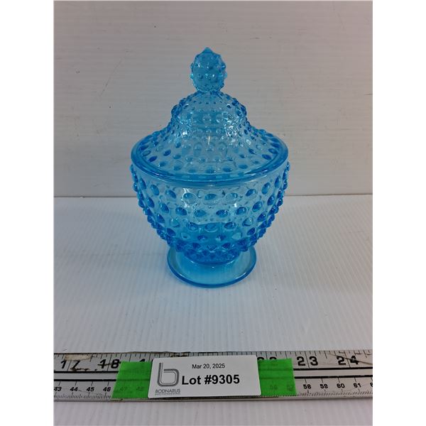 Light Blue Hobnail Art Glass Candy Dish