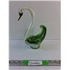 Image 1 : Green Art Glass Swan Candy DIsh