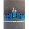 Image 1 : Etched Cocktail Shaker & (4) Cups - Lt. Blue