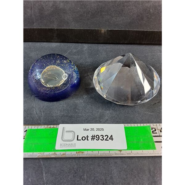 Glass Diamond Shaped Decoration and 1867 - 1967 Canadian Anniversary 5 Cent Resin Coin