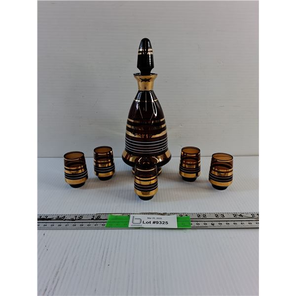 Vintage Bohemian Liquor Decanter & Liquor Shot Glasses Set