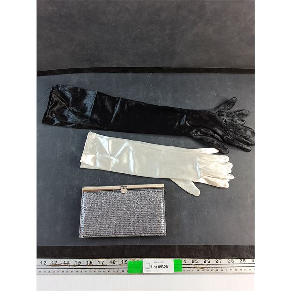 Ladies Clutch Bag and (2) Pairs of Ladies Gloves