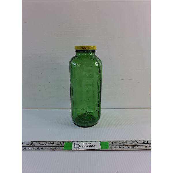 Vintage Emerald Green Juice Water Refrigerator 9" Jar Bottle