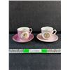 Image 1 : (2) Antique Pink China Mustache Tea Cups and Saucers