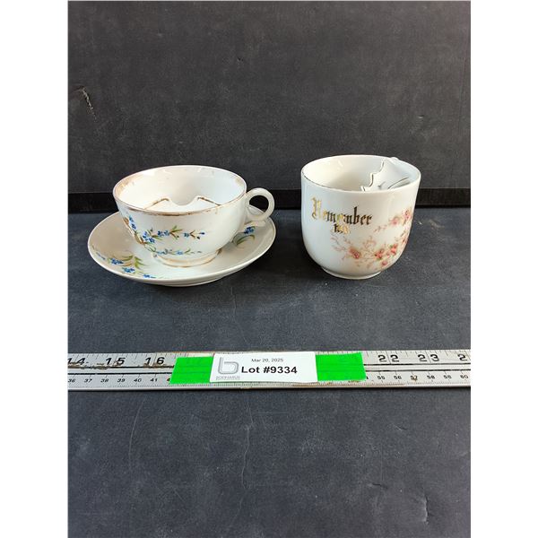 (2) Vintage Mustache Ceramic Cups 