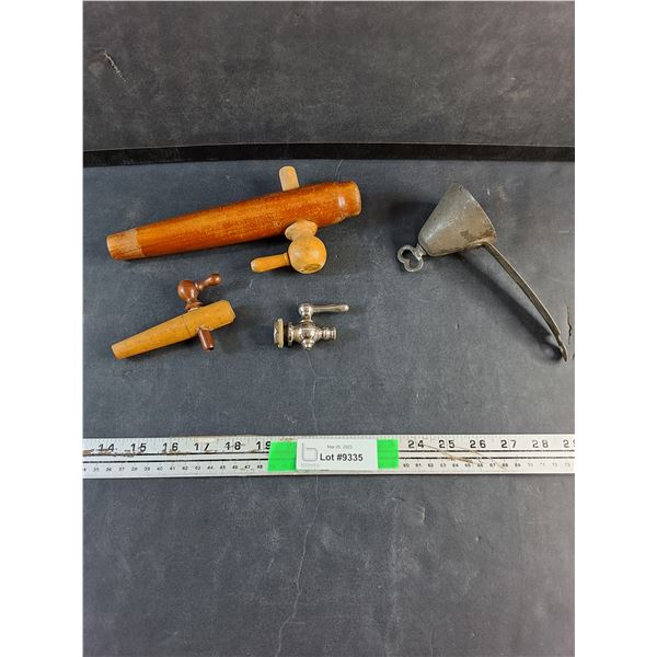 (3) Vintage Barrel Taps and Vintage Ice Cream Scoop