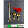 Image 1 : Vintage Brass Letter Opener, (2) Vintage Nabob Brass Scoops and Plastic Nabob Scoop