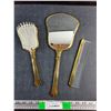 Image 1 : Vintage Brass Hair Brushes and Mirror Set