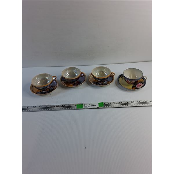 (4) Japanese Hand Painted Tea Cups and Saucers