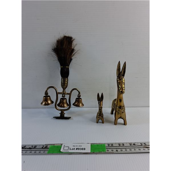 (2) Brass Donkey Decorations and Vintage Horse Decoration