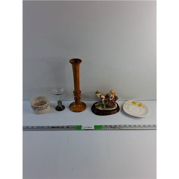 Wooden Candle Holder, Ceramic Desk Decoration, Glass Flower Vase and Misc