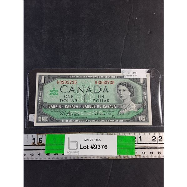 Vintage 1967 Canadian 1 Dollar Bill