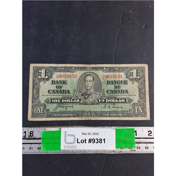 Antique 1937 Canadian 1 Dollar Bill