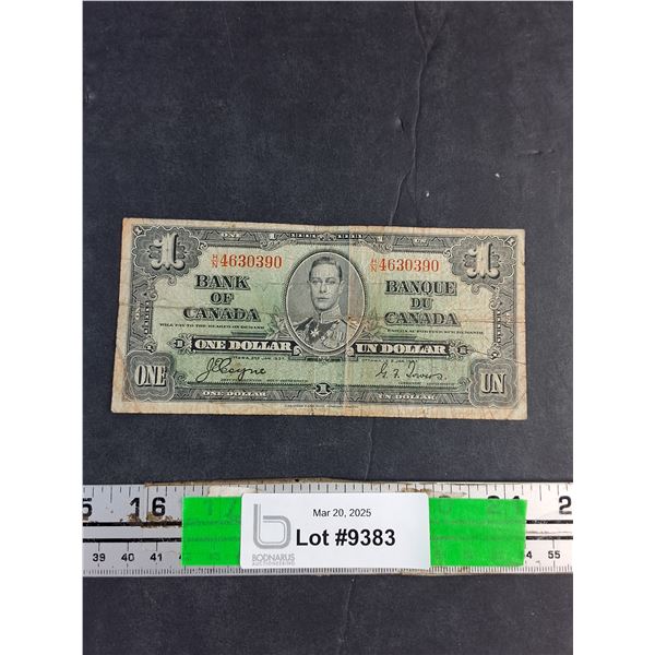 Antique 1937 Canadian 1 Dollar Bill