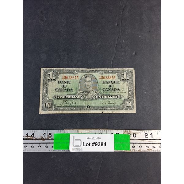 Antique 1937 Canadian 1 Dollar Bill
