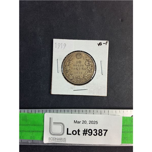 Antique 1919 Canadian 50 Cent Coin