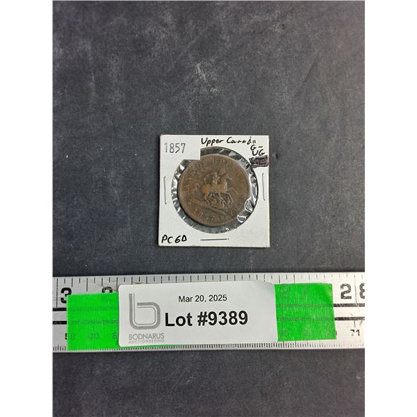 1857 Antique Upper Canada One Penny Coin