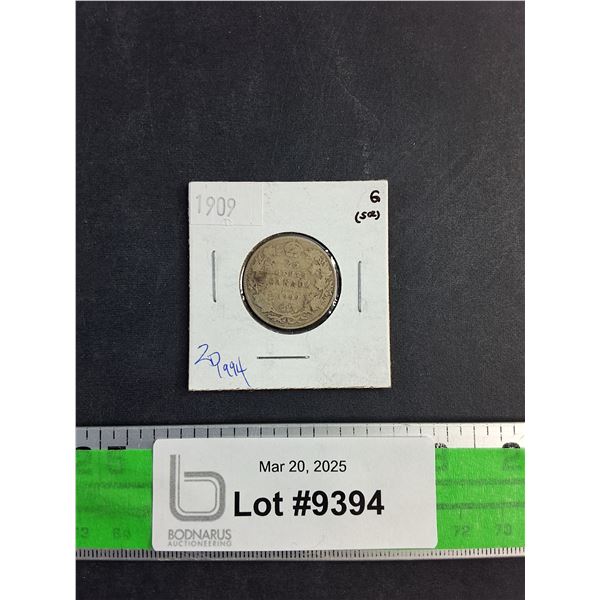 Antique 1909 Canadian 25 Cent Coin