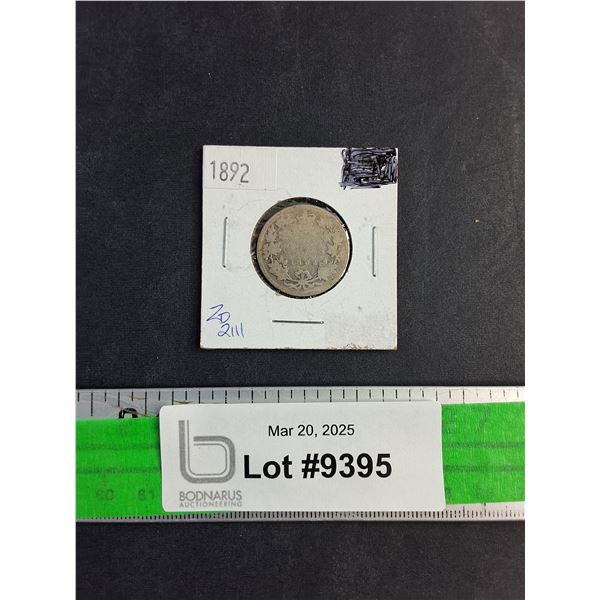 Antique 1892 Canadian 25 Cent Coin