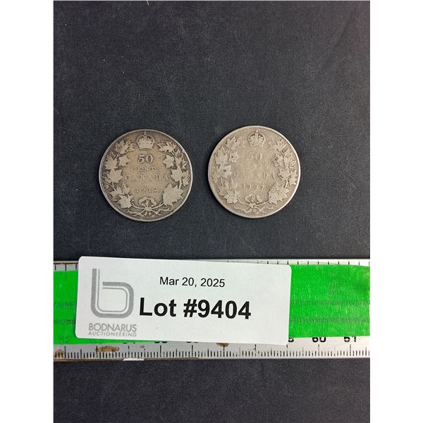 Antique 1912 and 1907 Canadian 50 Cent Coins