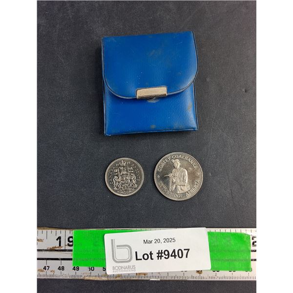 Coaley Coalbanks Commerative Token and 1974 Canadian 50 Cent Coin