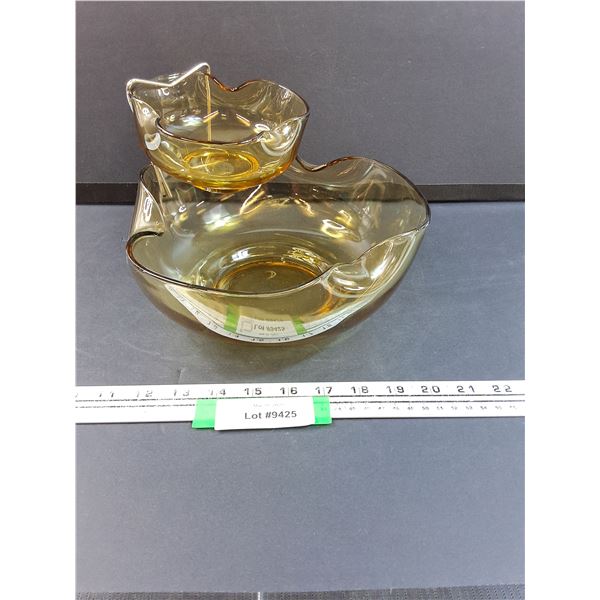 MCM Chip & Dip Amber Glass Bowl Set
