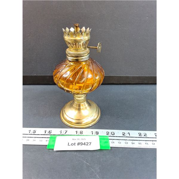 Amber Glass Kerosene Lamp - Missing Top Glass - 6" Tall