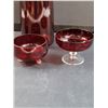 Image 3 : (3) Bohemian Red Glass Set & (1) Red Glass Vase