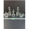 Image 1 : (3) Glass Vinegar Decanters, Glass Sugar & Creamer set