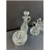 Image 2 : (3) Glass Vinegar Decanters, Glass Sugar & Creamer set