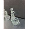 Image 3 : (3) Glass Vinegar Decanters, Glass Sugar & Creamer set