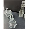 Image 6 : (3) Glass Vinegar Decanters, Glass Sugar & Creamer set